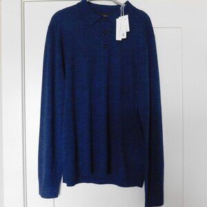 Vince Wool Long-Sleeve Polo Sweater Men's L Collared Pullover Blue NWT
